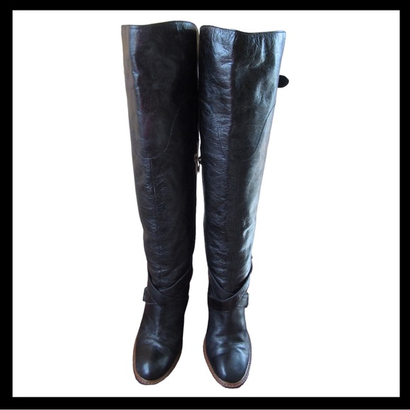 Boutique 9 Over The Knee Leather Boots Black Stacked Heel - Picture 10 of 12
